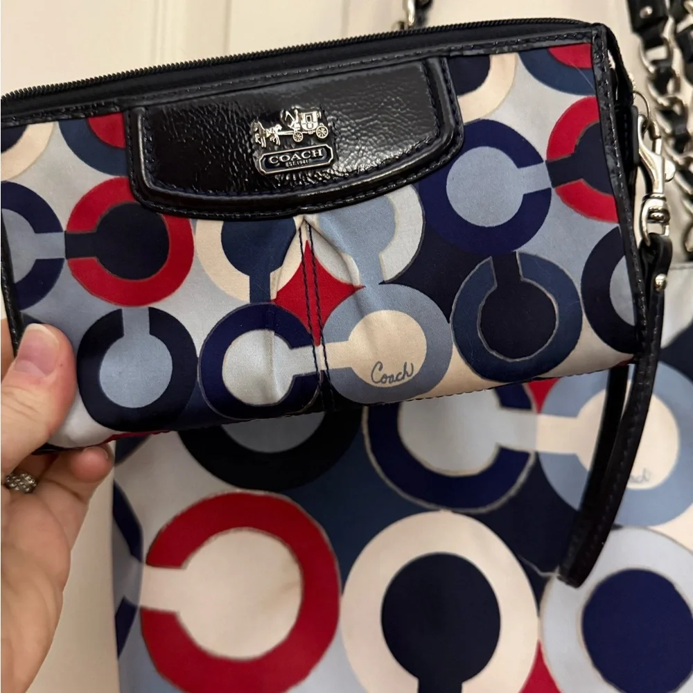 Coach Blue and Red Patterned Bag w/ matching wallet - Picture 2 of 5